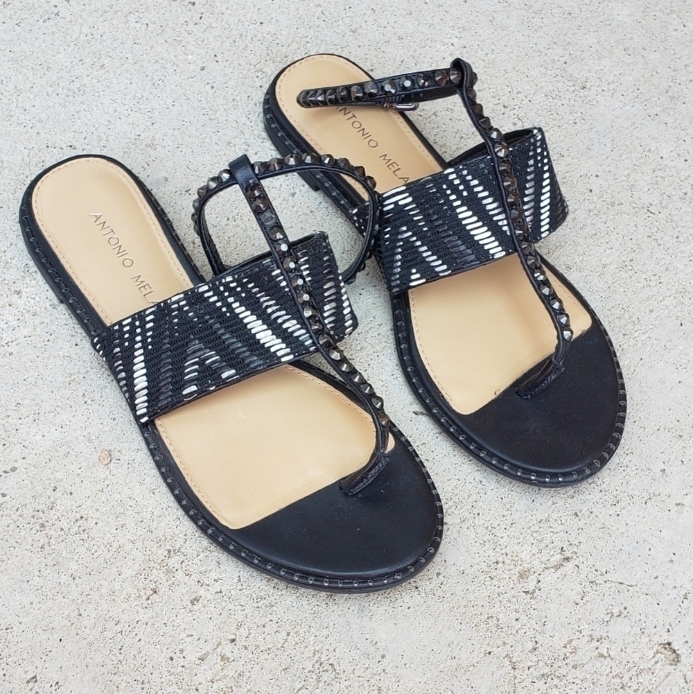 Antonio Melani Preppy Aztec jeweled thong strapy slide Flip Flop sandals